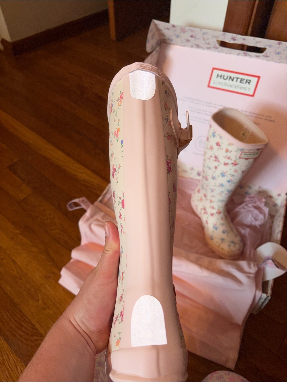 Hunter x Loveshackfancy Floral Patterned Rain Boots White, Pink, Blue - Picture 16 of 16